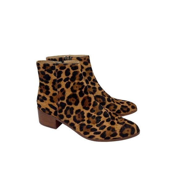 J Crew Factory Walker Calf Hair Leather Side Zip Ankle Booties Shoes Womens 7.5 - Picture 1 of 8